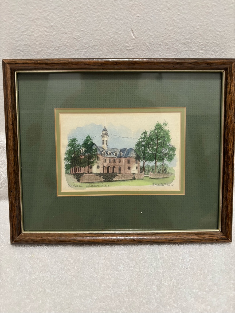 Signed watercolor A. Denzler capitol of Williamsburg Virginia 1976